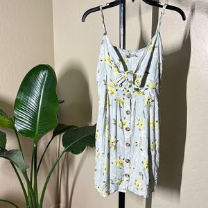 Sage green yellow floral sundress with pockets